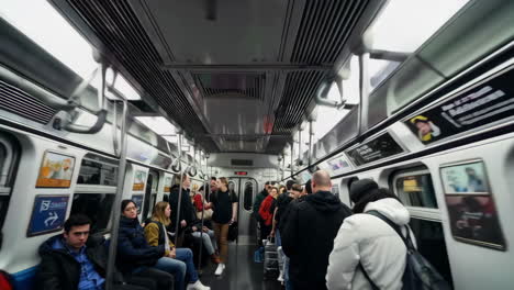 subway interior - crowded train car