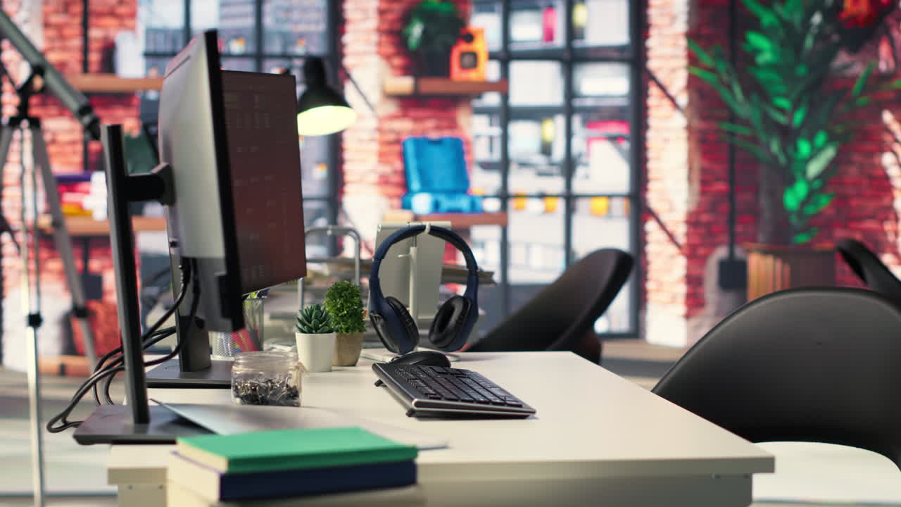 Digital workstation features multiple PC monitors running artificial intelligence