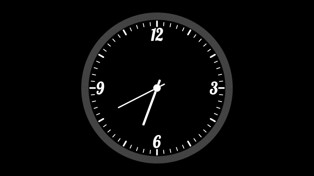animación del reloj aislada en fondo negro. video 4k