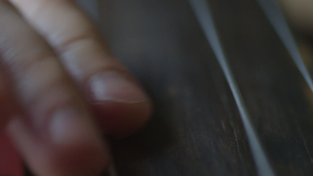 Close-up of fingers on a musical instrument