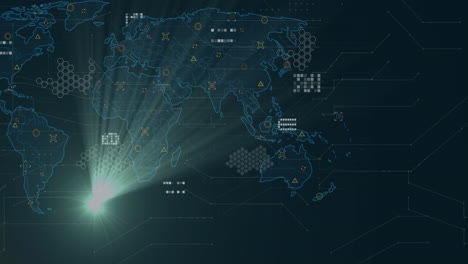 world map with digital data points and network connections animation