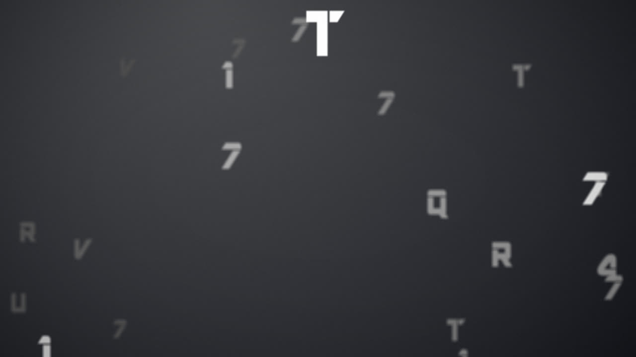 Digital animation of random alphabets and numbers moving and changing against grey background