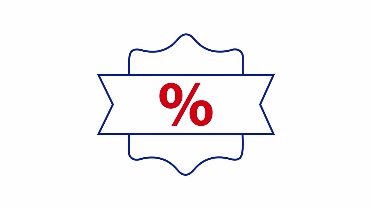 Simbolo percentuale animato all'interno di un badge decorativo