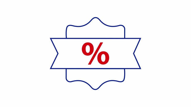 Simbolo percentuale animato all'interno di un badge decorativo