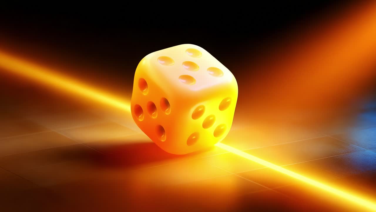 A Stunning Visual Representation of a Single Die Illuminated by a Bright Beam of Light, Capturing the Intriguing Interaction Between Light and Shape in a Minimalistic Setting