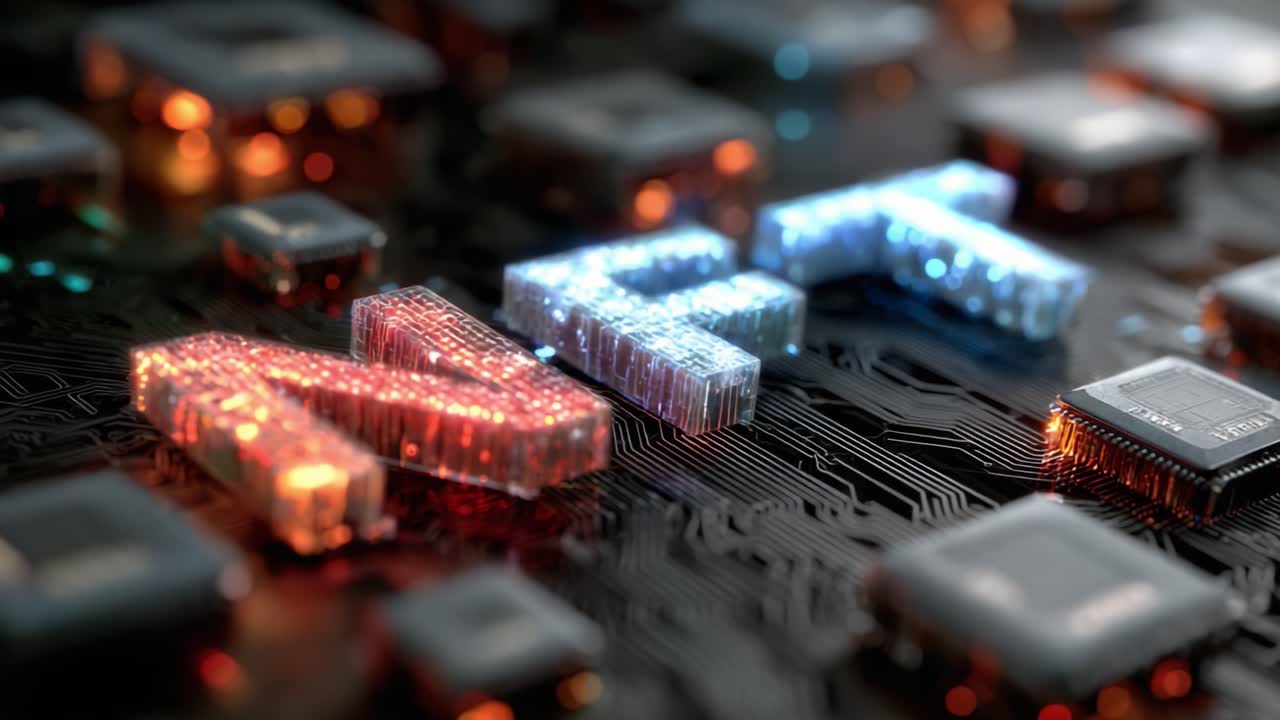 Illuminated Digital Artistry: A Close-Up on Vibrant NFT Representations Amidst Circuitry and Microprocessors