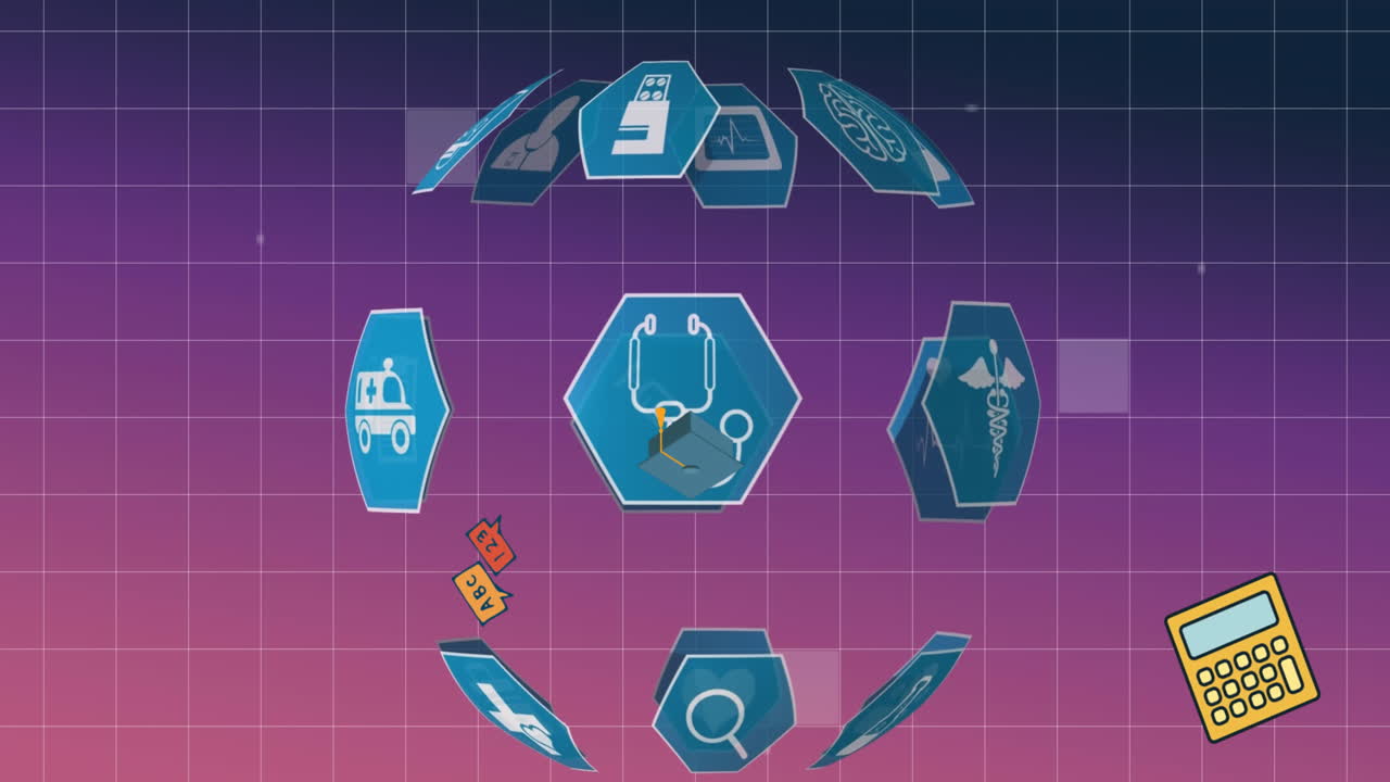 animación de iconos médicos sobre los iconos escolares