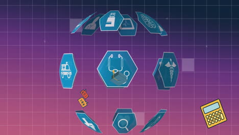 animation of medical icons over school icons