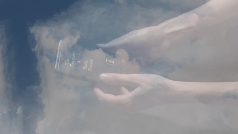 animation of caucasian woman reading bible over cross and clouds