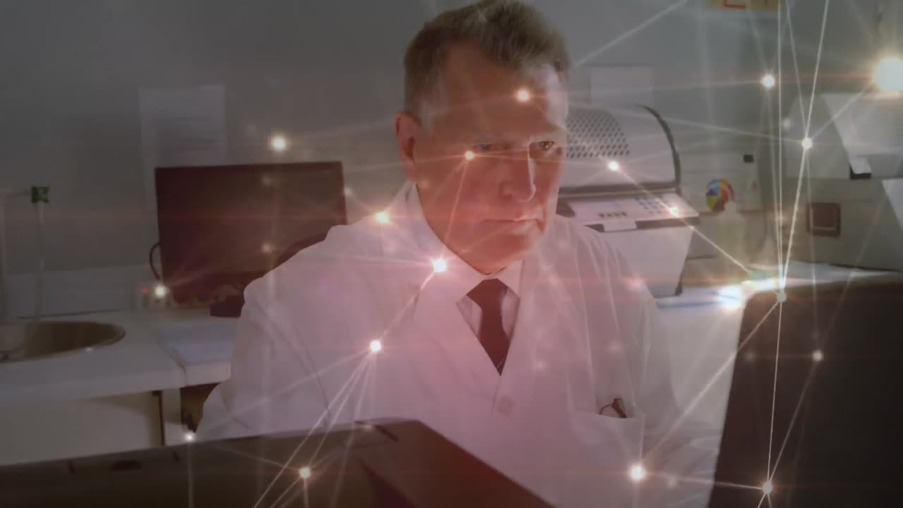 실험실에서 백인 남성 과학자에 대한 연결 네트워크의 애니메이션