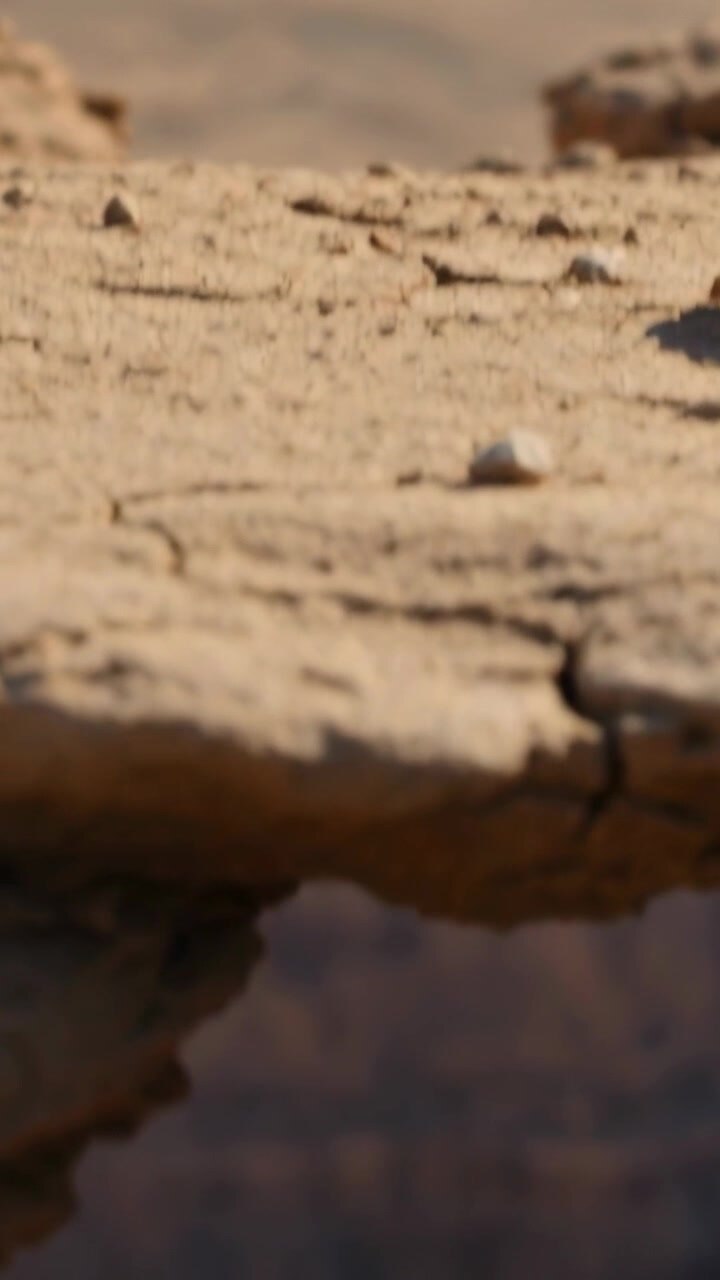 Vertical video: Pulling back cam showing cracked ledge on cliff with pebbles overhang canyon scale
