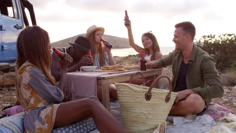 Friends-Enjoying-Picnic-On-Cliffs-By-Sea-Shot-On-R3D