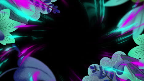 animación de hojas coloridas y luces sobre fondo negro