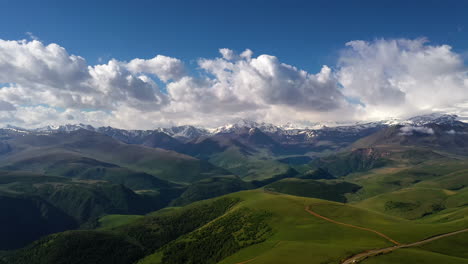 elbrus region. flying over a highland plateau. beautiful landscape of nature. mount elbrus is visible in the background.