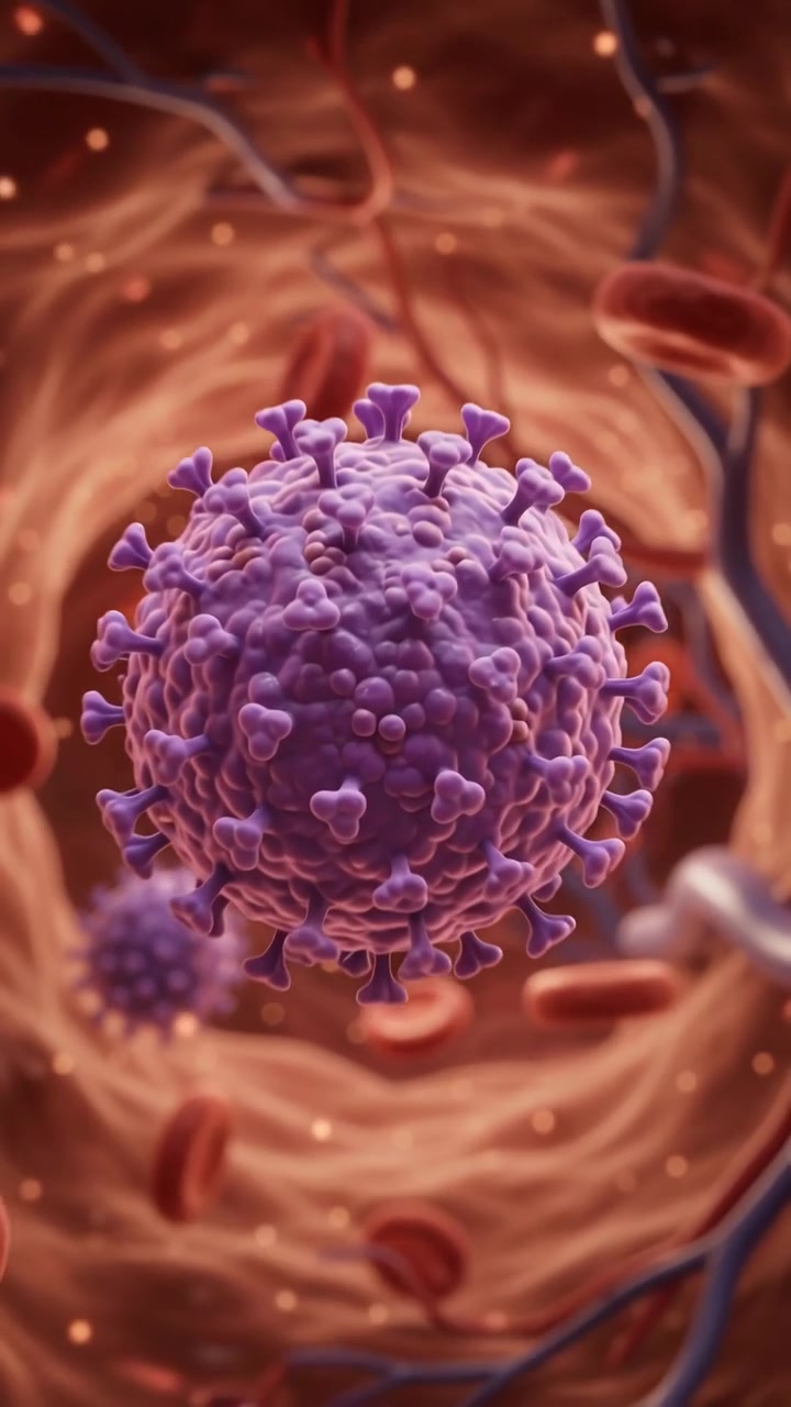 Animazione medica 3D del virus dell'epatite che infetta il fegato umano