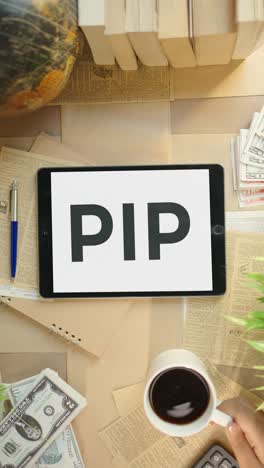 vertical video of pip displaying on finance tablet screen