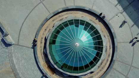 City architecture in park. Top drone view of city architecture