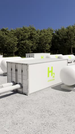 hydrogen production plant expanding with oxygen tanks. vertical animation