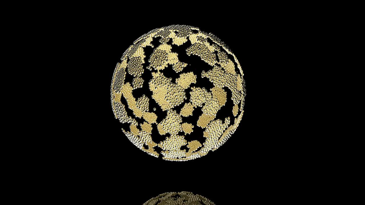 3d gold spheres rotate abstract on black Futuristic concept modern space 4k