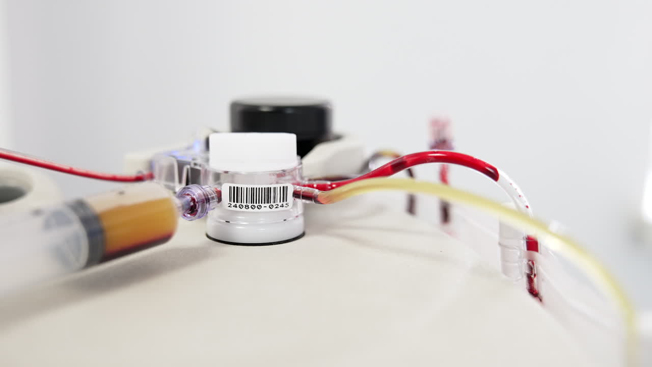 Advanced medical equipment separating plasma from blood. Close up. Modern PRP concentrate therapy.