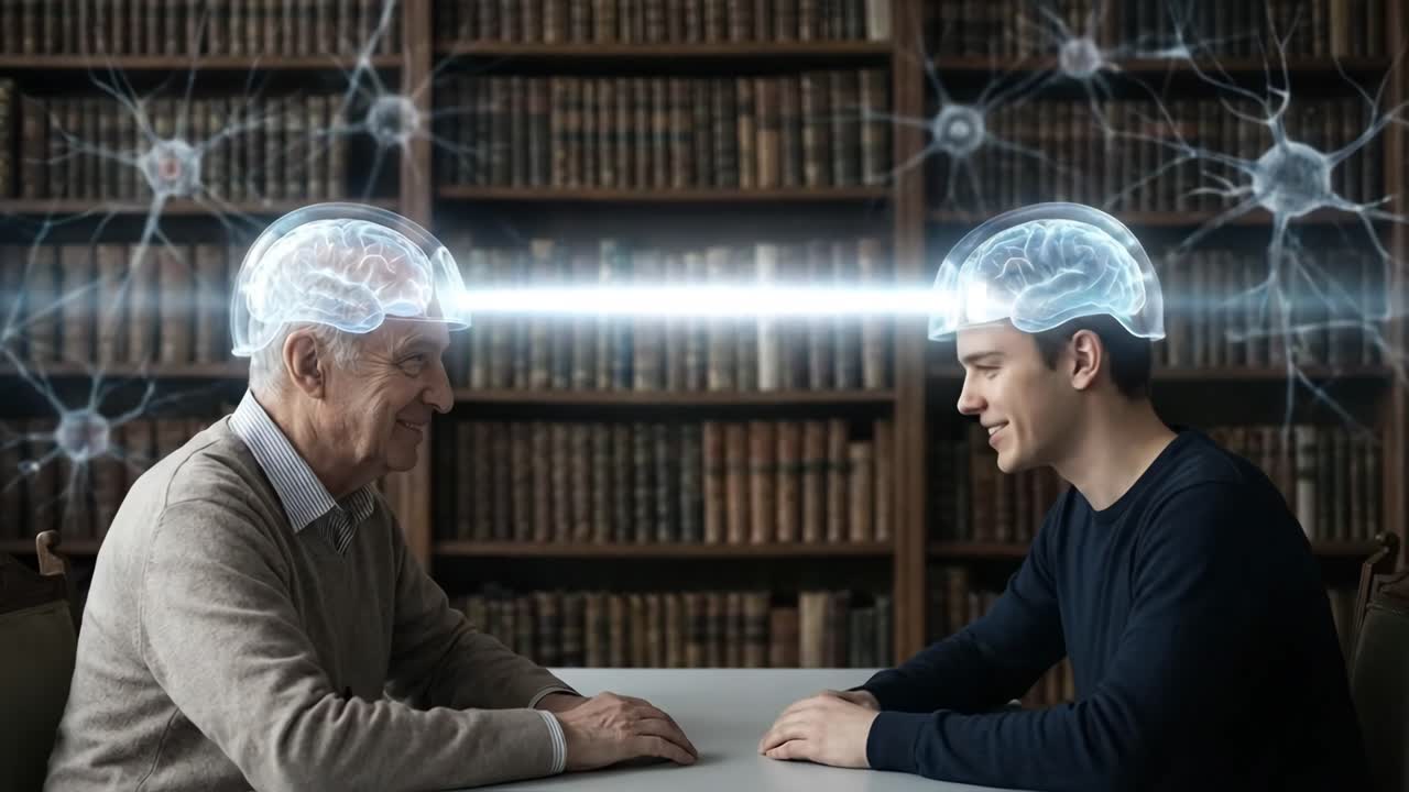 Intergenerational Knowledge Transfer Between Two Men with Brain Holograms