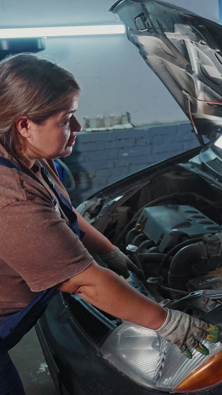 Woman Mechanic Working on a Car