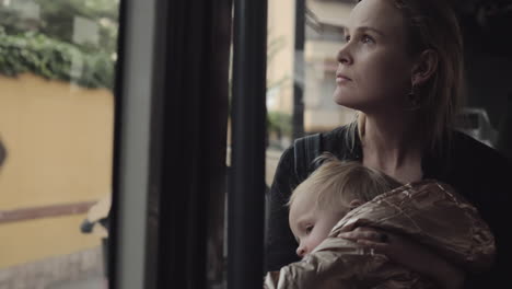 a young mother in a bus