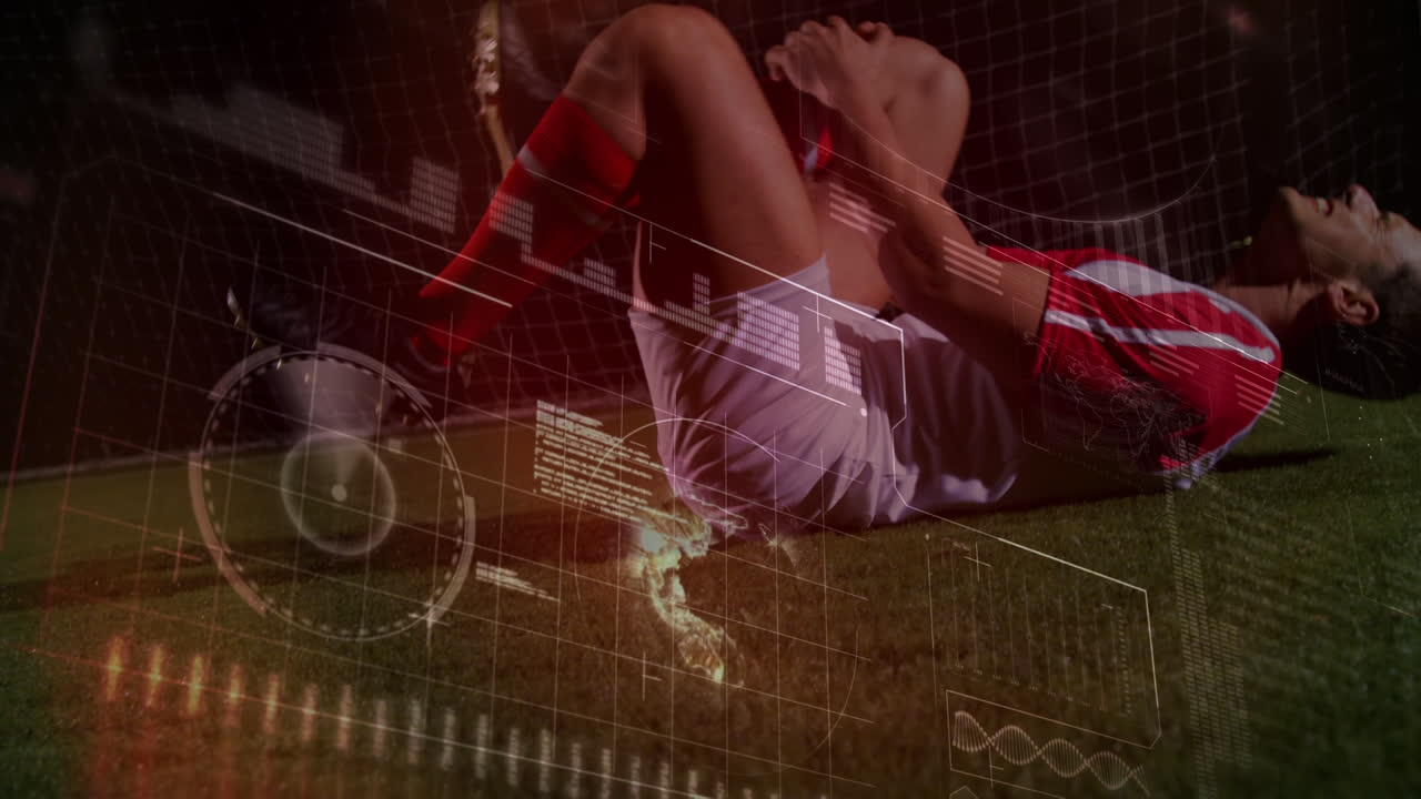 거짓말하는 백인 남성 축구 선수에 대한 데이터 처리의 애니메이션