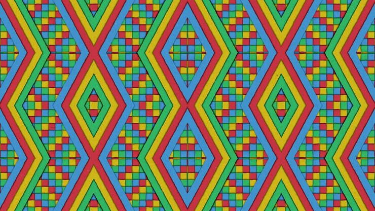Sfondo in loop continuo colorato con forme caleidoscopiche, strisce e quadrati