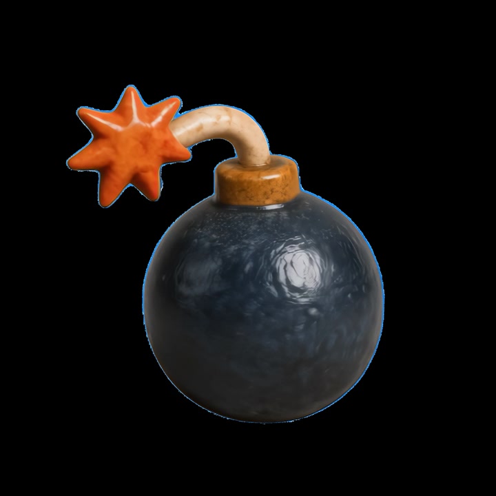 Animierte Bombe mit brennender Zündschnur auf schwarzem Hintergrund