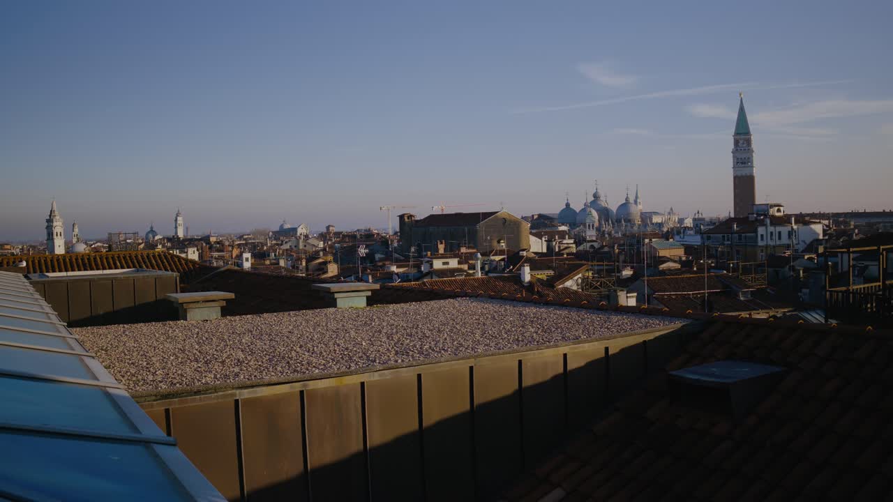 Rooftop view of Venice skyline at sunset