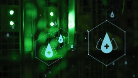 animación de la red de iconos médicos y procesamiento de datos