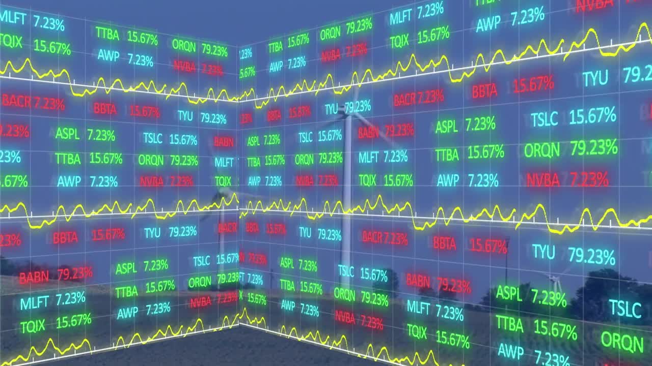 풍력 터빈을 통해 금융 데이터 처리의 애니메이션