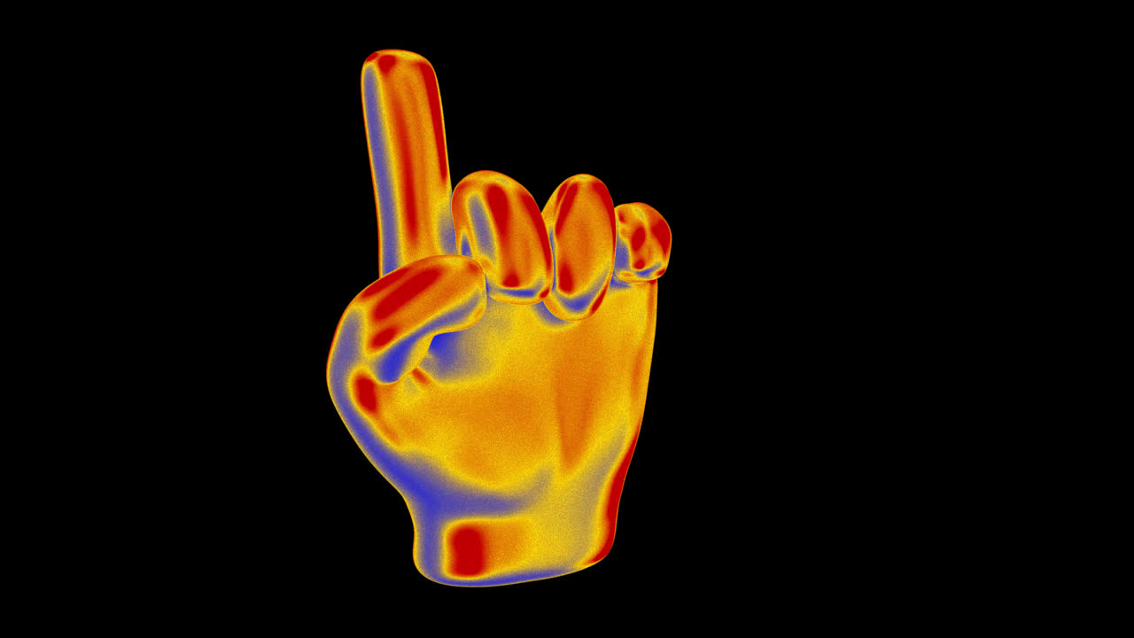 Levende 3D-hånd, der peger opad, med termisk gradienttekstur