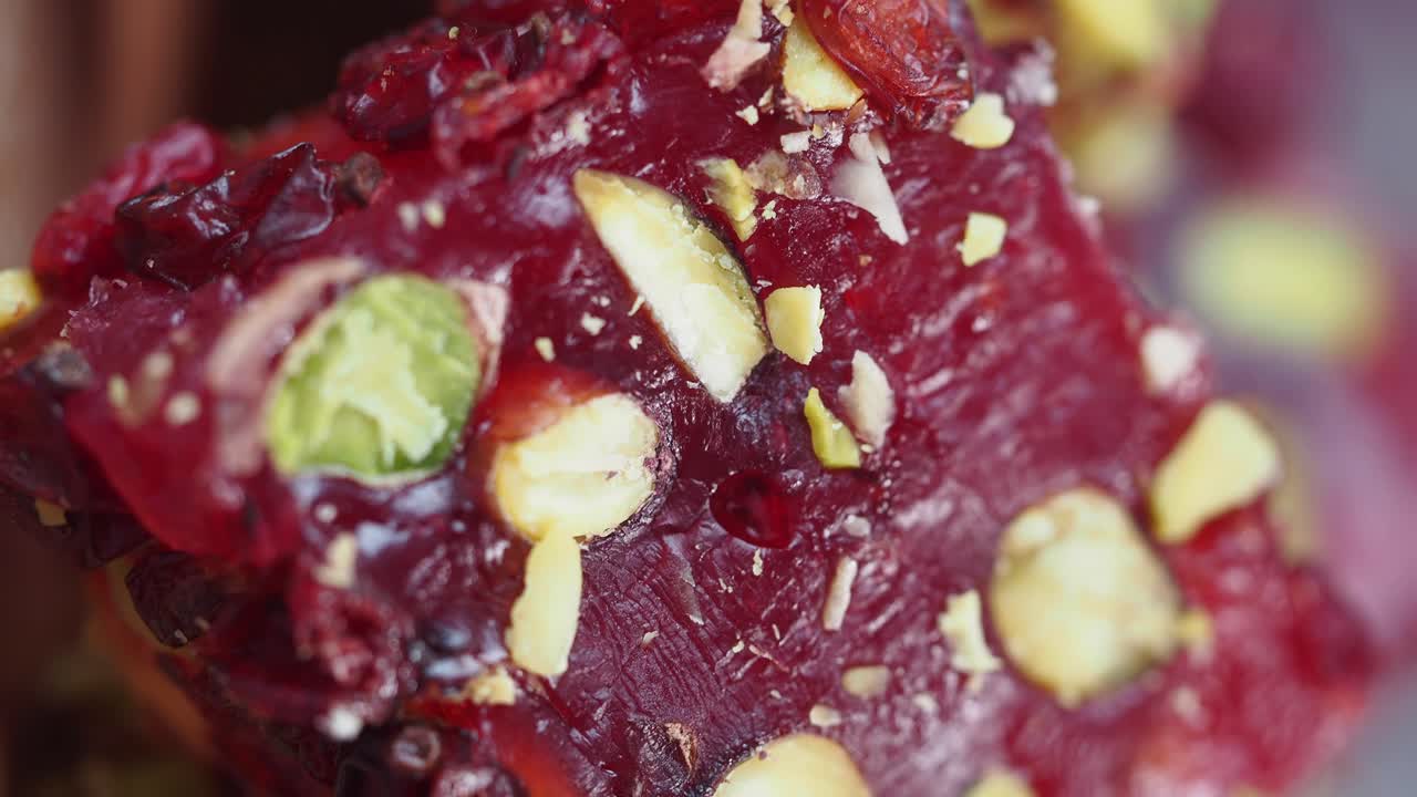 Closeup of Red Turkish Delight with Pistachios