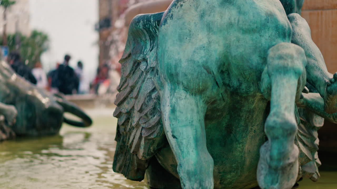Nice, France - May 12, 2025: Close up of the Sun water fountain in the Massena Square in daylight