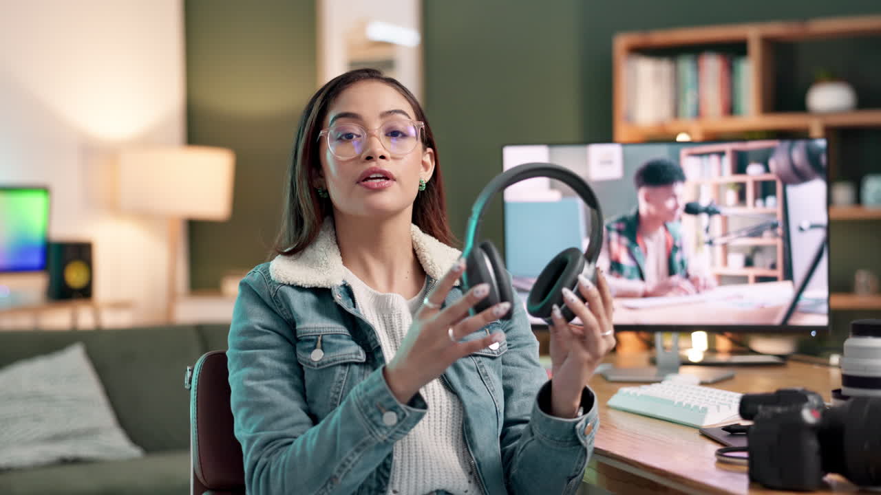 Woman reviewing headphones in her studio