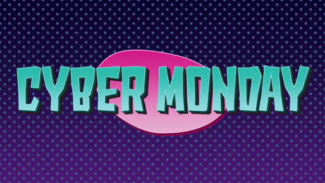 retro cyber monday text with dots pattern on purple gradient