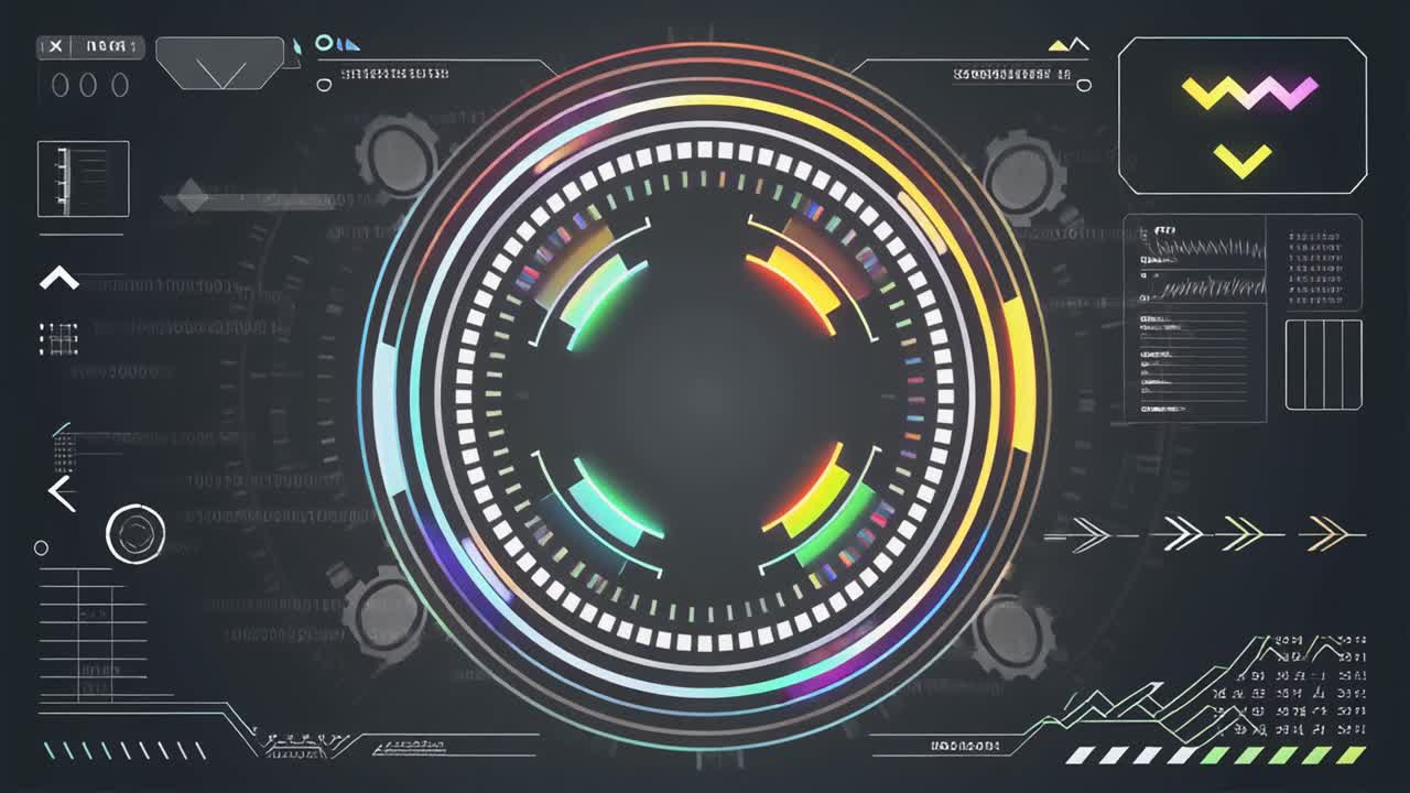 Abstract High-Tech Interface with Rotating Colorful Rings