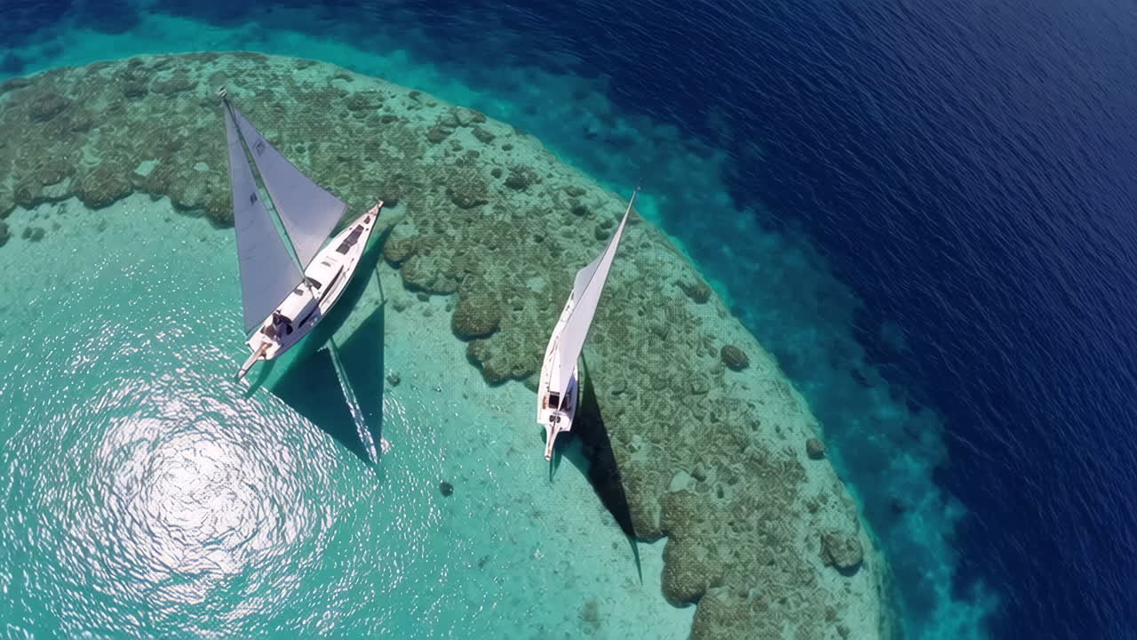 Two sailboats near a coral reef