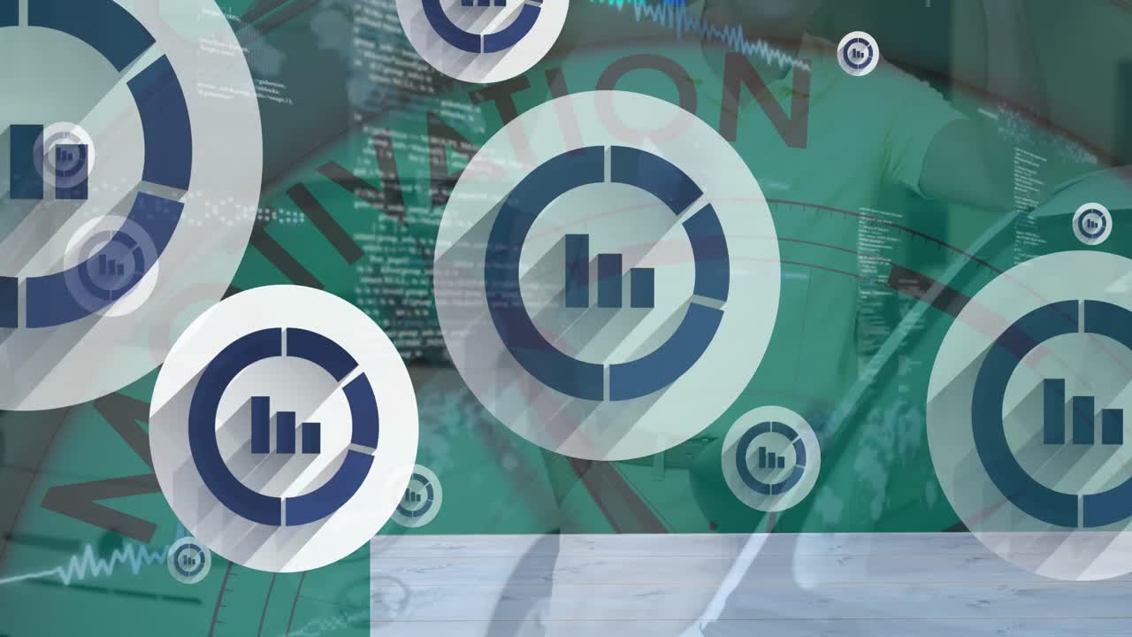 animación de iconos con gráficos, barómetro con motivación sobre el hombre caucásico y el coche