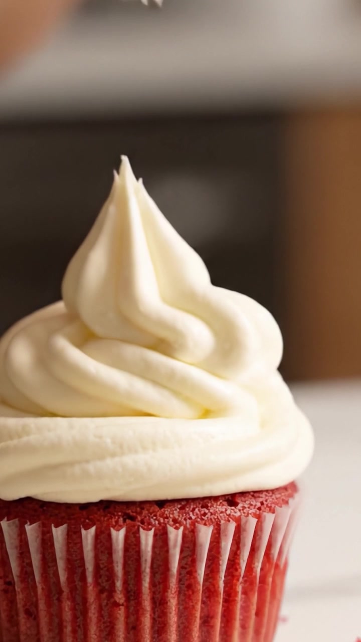 Creating a Beautiful Red Velvet Cupcake with Creamy Frosting: Step-by-Step Decoration Techniques for Perfectly Topped Desserts at Home