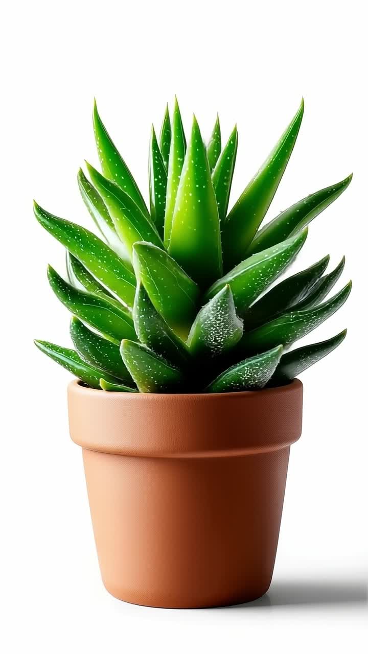 una planta en maceta con hojas verdes sobre un fondo blanco