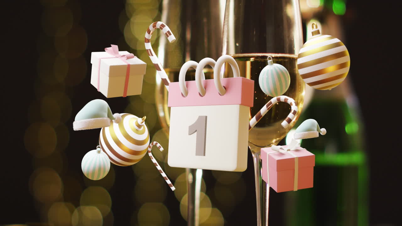 1 숫자 날짜와 크리스마스 장식과 함께 달력의 애니메이션