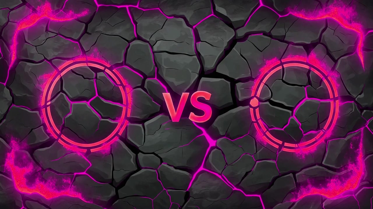 Versus Screen With Glowing Pink Circles on Cracked Dark Background