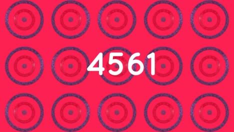 digital animation of increasing numbers against stars on multiple spinning circles on red background