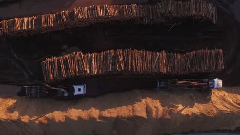 forestry and logging operations taking place in the highlands of scotland using large industrial machinery, ships and trucks