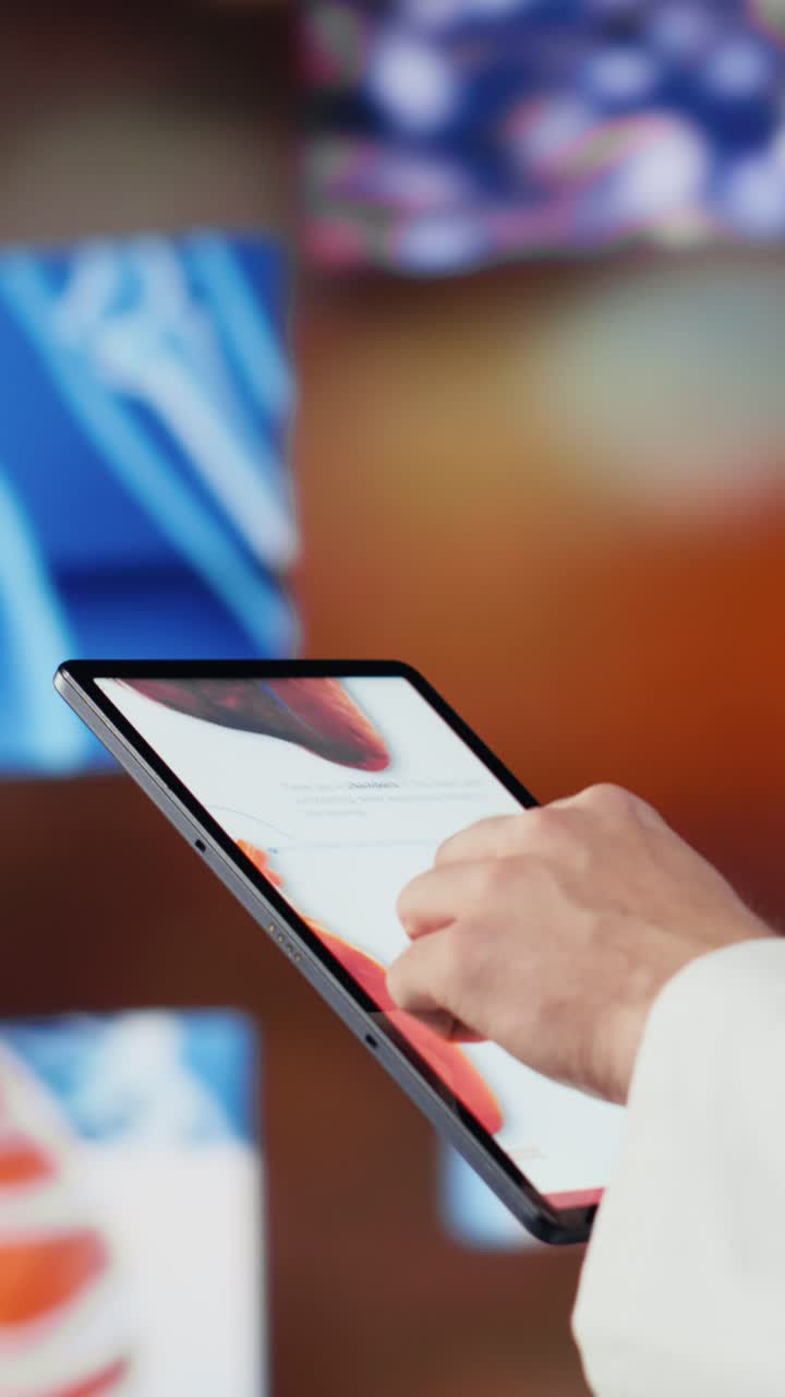 Vertical Video Male physician analyzing virtual health technology systems for a breakthrough