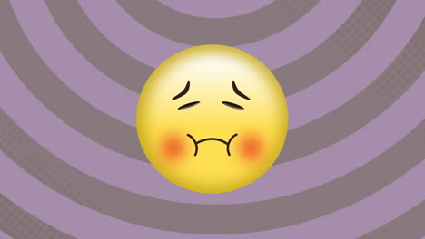 digital animation of sick face emoji against spinning spirals on purple background