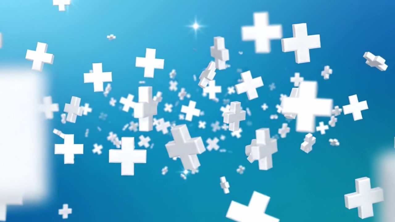 Dynamic Display of Floating Plus Signs Against a Blue Gradient Background, Creating a Sense of Multiplication and Growth in a Digital Environment.